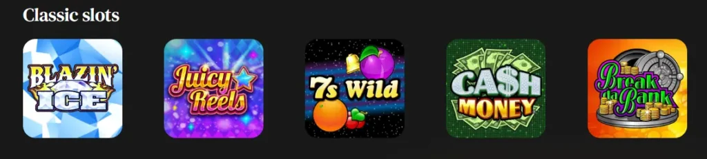 A selection of classic slot game thumbnails at Betty Casino, highlighting traditional gaming options.