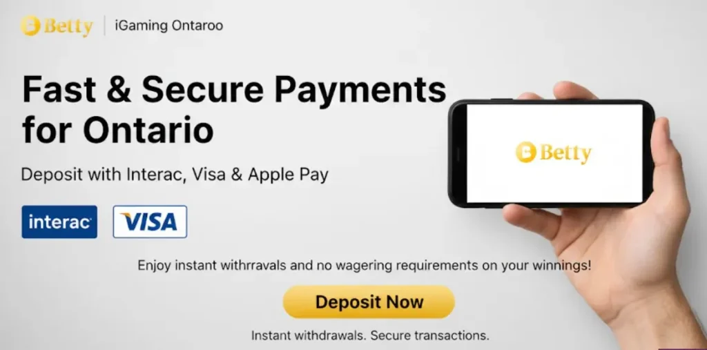 Betty's promotional banner for Ontario online casinos with fast Interac and Visa payments.