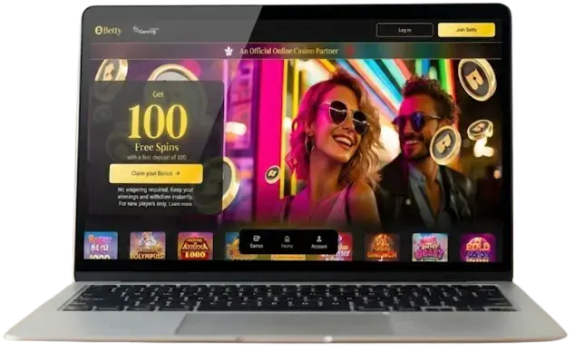 Betty casino welcome bonus on a laptop.