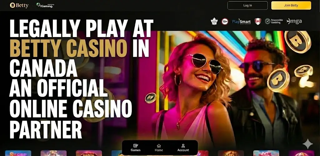 Betty Casino website homepage confirming it is an official and legal online casino in Canada.