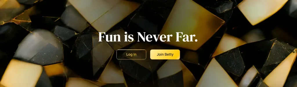Banner with login and registration buttons for Betty Casino to start playing quickly.